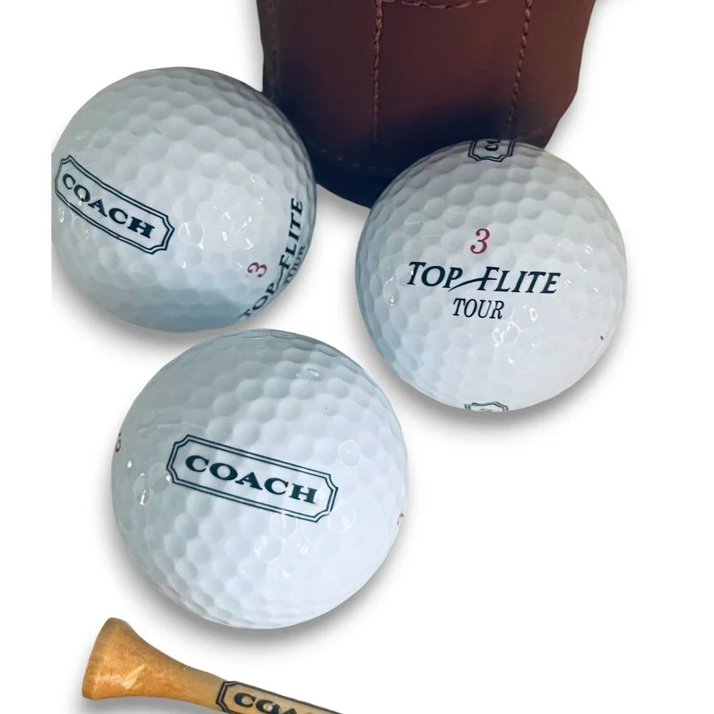 Vintage COACH Mini Golf Bag Tee & Ball Set RARE Limited Edition Brown Black 6”